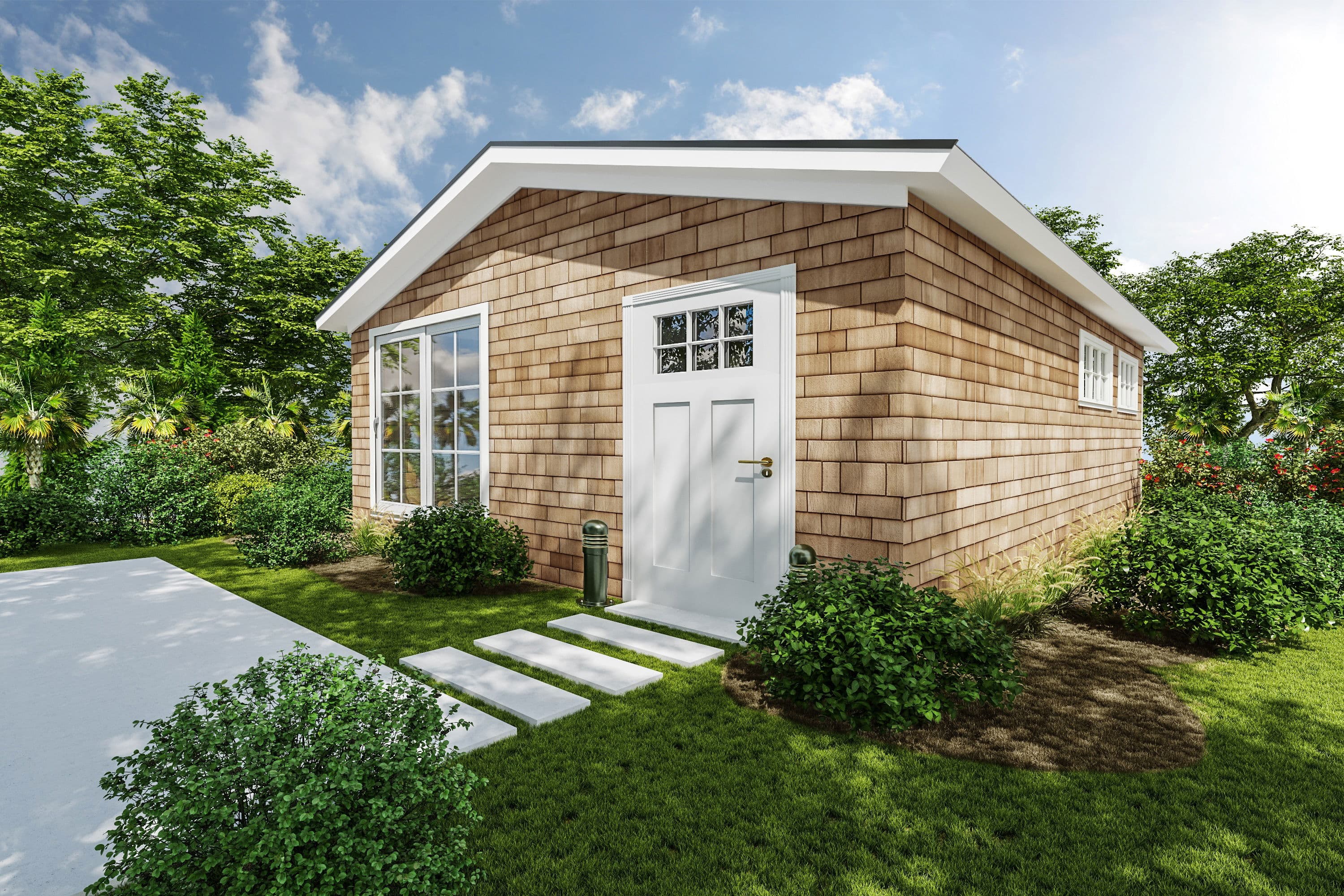 2 bedroom adu elevation, hero, and exterior home features